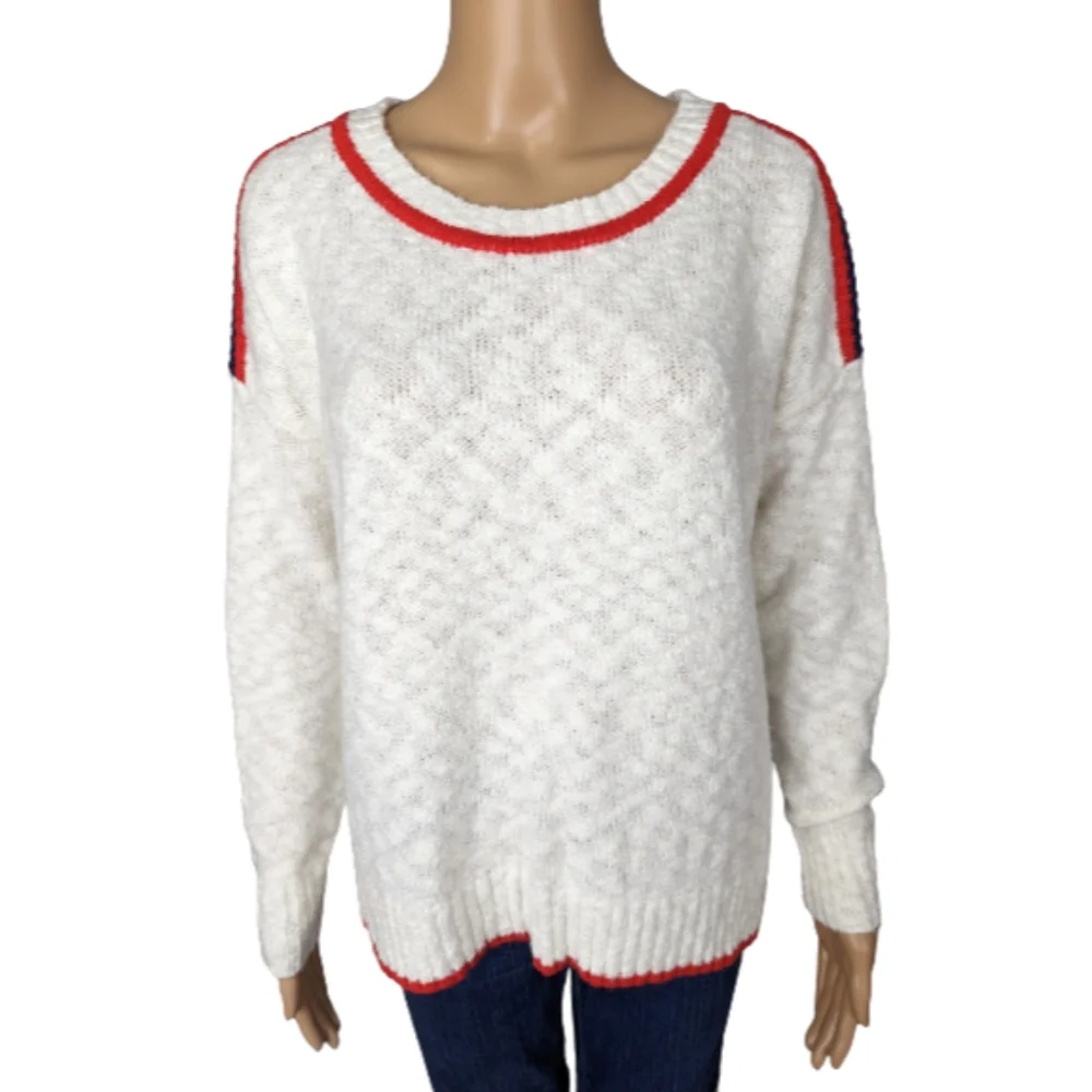 American Eagle Outfitters White Sweater with Red and Blue Stripes XS